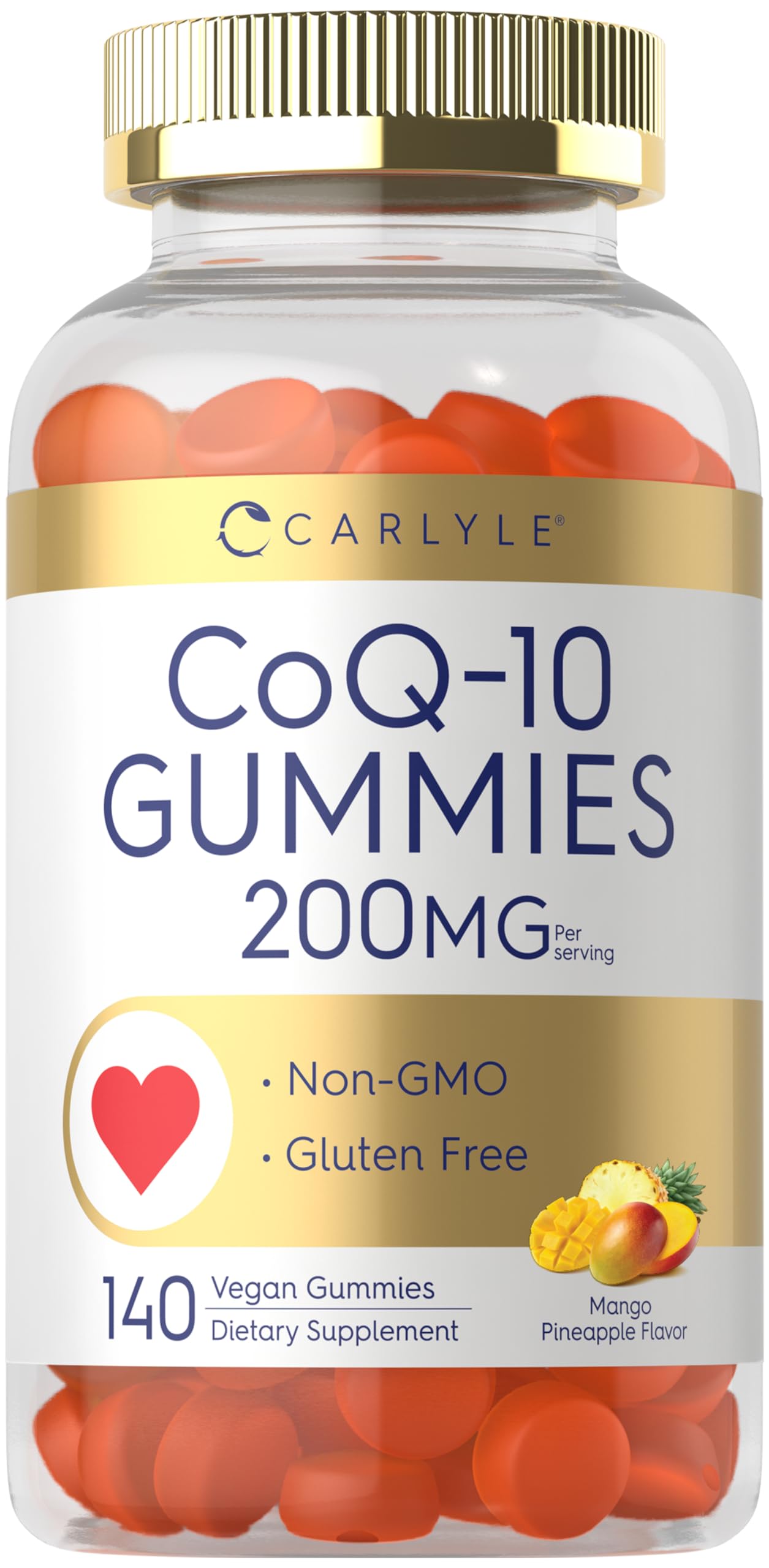 Carlyle CoQ10 Gummies 200 mg | 140 Count | Mango Pineapple Flavor | Vegan, Non-GMO, Gluten Free Supplement